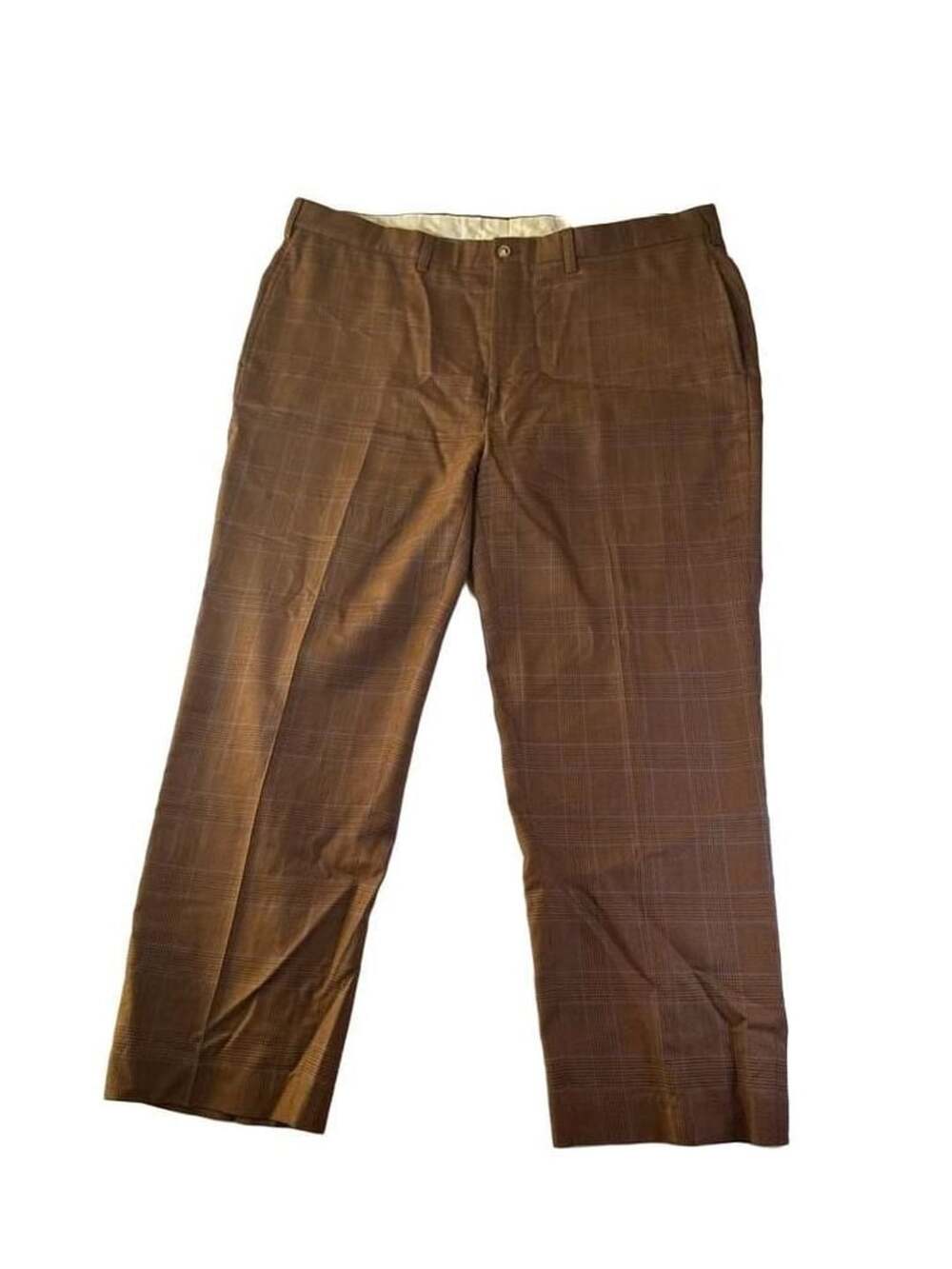 Orvis Mens Brown Plaid 100% Washable Wool Dress Pants Size 42